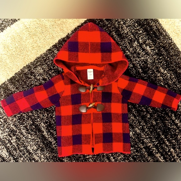 OshKosh B'gosh Other - OSHKOSH B'GOSH || Baby Girl Buffalo Plaid Hooded Sweater Cardigan - SZ 12M